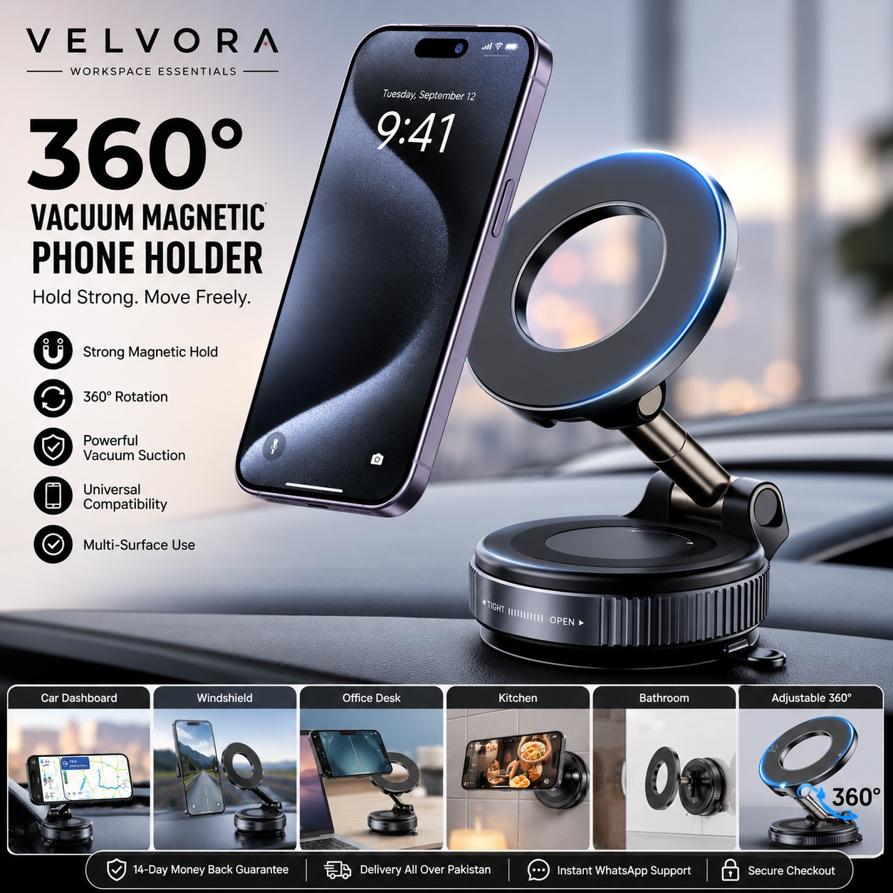 Velvora 360° Vacuum Magnetic Phone Holder