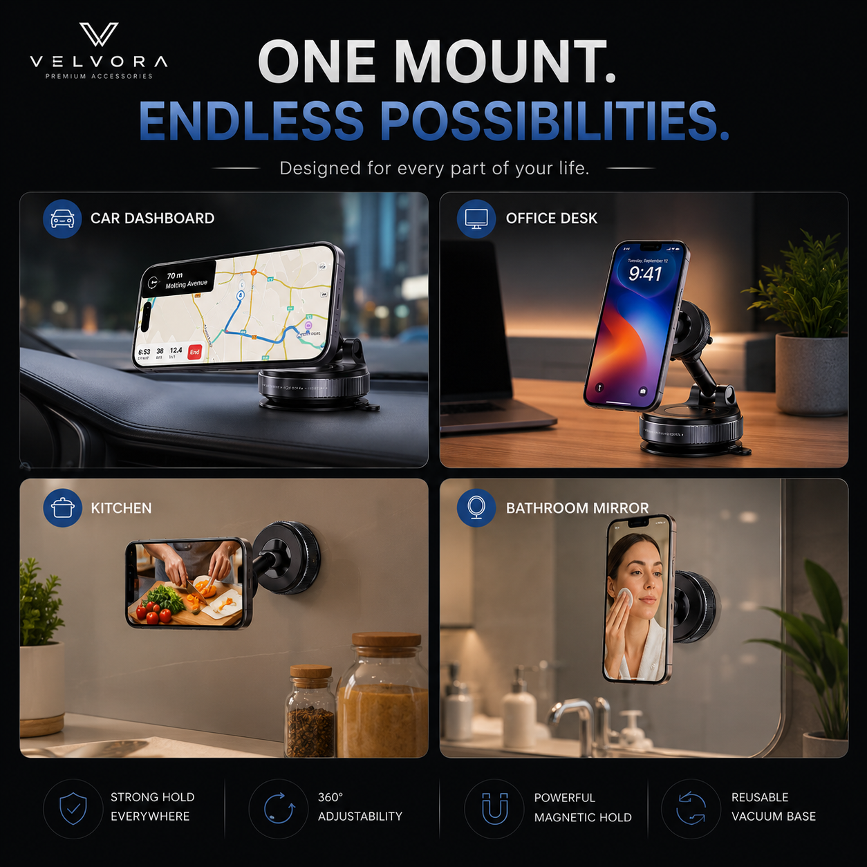 Velvora 360° Vacuum Magnetic Phone Holder
